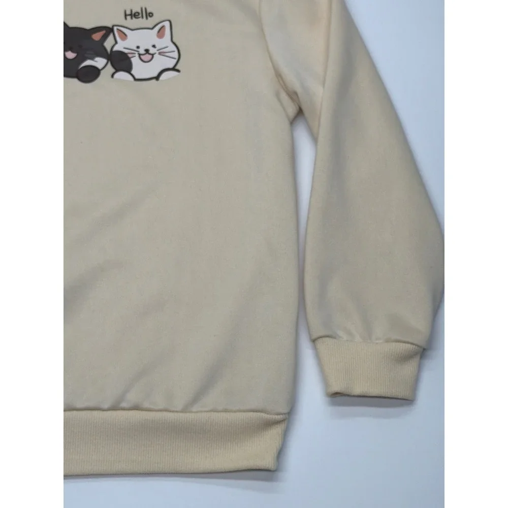 Kids Cream Cartoon Cat Graphic Sweatshirt Long Sleeve Pullover Crewneck 10Y‎